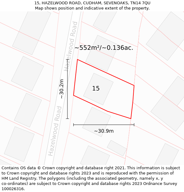 15, HAZELWOOD ROAD, CUDHAM, SEVENOAKS, TN14 7QU: Plot and title map