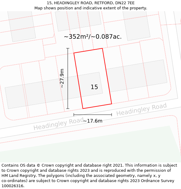 15, HEADINGLEY ROAD, RETFORD, DN22 7EE: Plot and title map