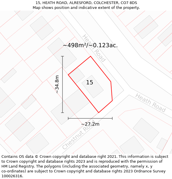 15, HEATH ROAD, ALRESFORD, COLCHESTER, CO7 8DS: Plot and title map