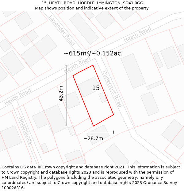 15, HEATH ROAD, HORDLE, LYMINGTON, SO41 0GG: Plot and title map