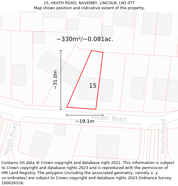 15, HEATH ROAD, NAVENBY, LINCOLN, LN5 0TT: Plot and title map