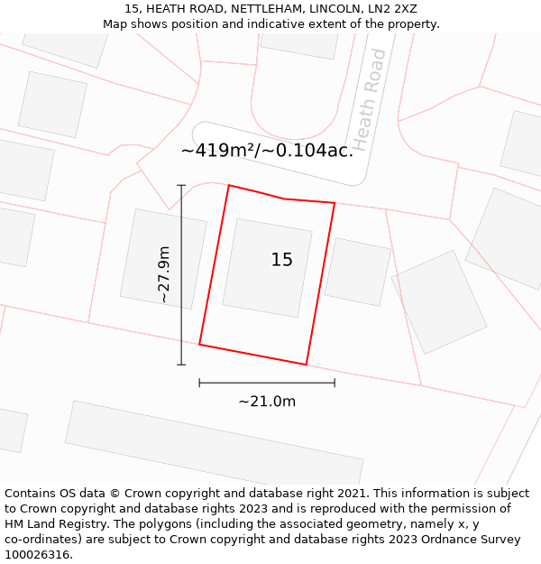 15, HEATH ROAD, NETTLEHAM, LINCOLN, LN2 2XZ: Plot and title map