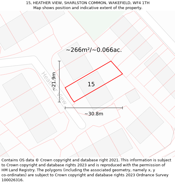 15, HEATHER VIEW, SHARLSTON COMMON, WAKEFIELD, WF4 1TH: Plot and title map