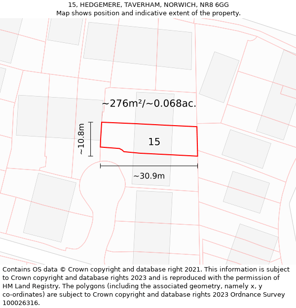15, HEDGEMERE, TAVERHAM, NORWICH, NR8 6GG: Plot and title map
