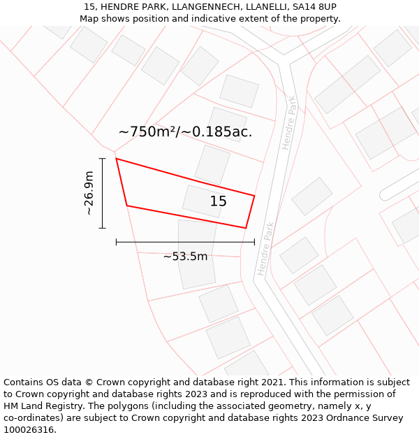 15, HENDRE PARK, LLANGENNECH, LLANELLI, SA14 8UP: Plot and title map