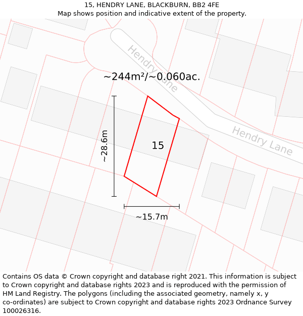 15, HENDRY LANE, BLACKBURN, BB2 4FE: Plot and title map