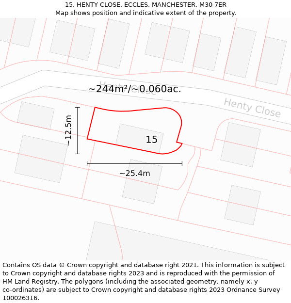 15, HENTY CLOSE, ECCLES, MANCHESTER, M30 7ER: Plot and title map