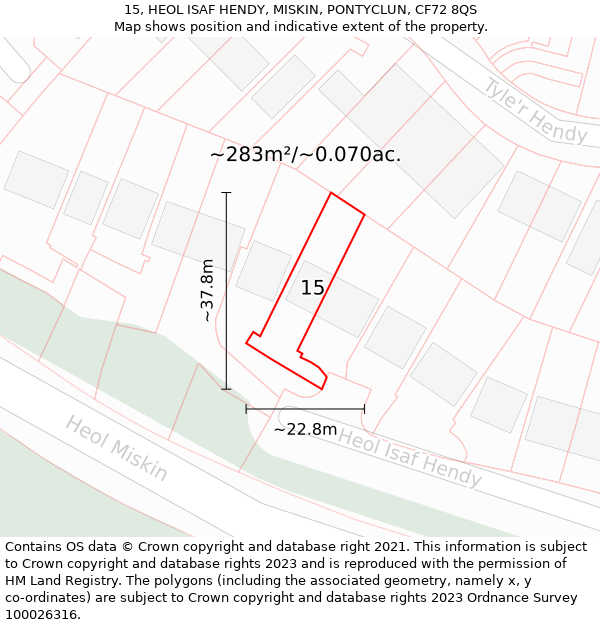 15, HEOL ISAF HENDY, MISKIN, PONTYCLUN, CF72 8QS: Plot and title map