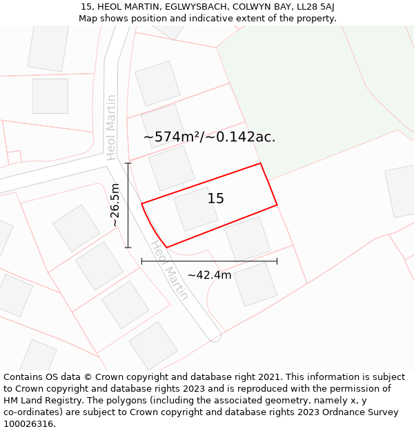 15, HEOL MARTIN, EGLWYSBACH, COLWYN BAY, LL28 5AJ: Plot and title map