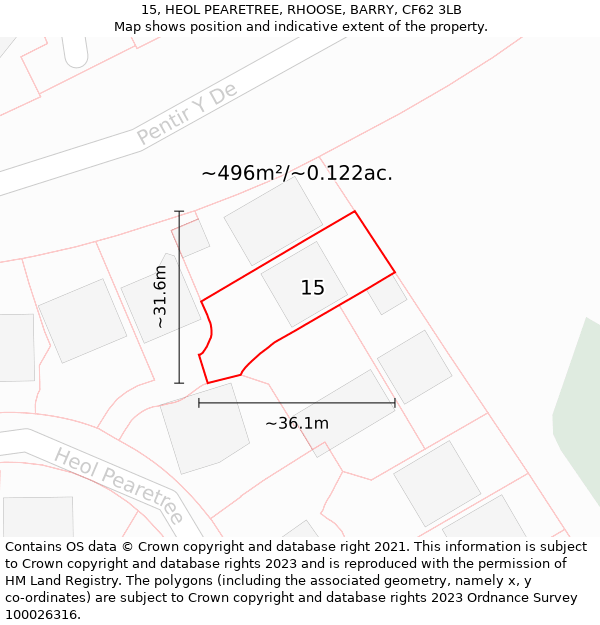 15, HEOL PEARETREE, RHOOSE, BARRY, CF62 3LB: Plot and title map