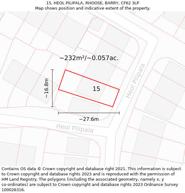 15, HEOL PILIPALA, RHOOSE, BARRY, CF62 3LP: Plot and title map