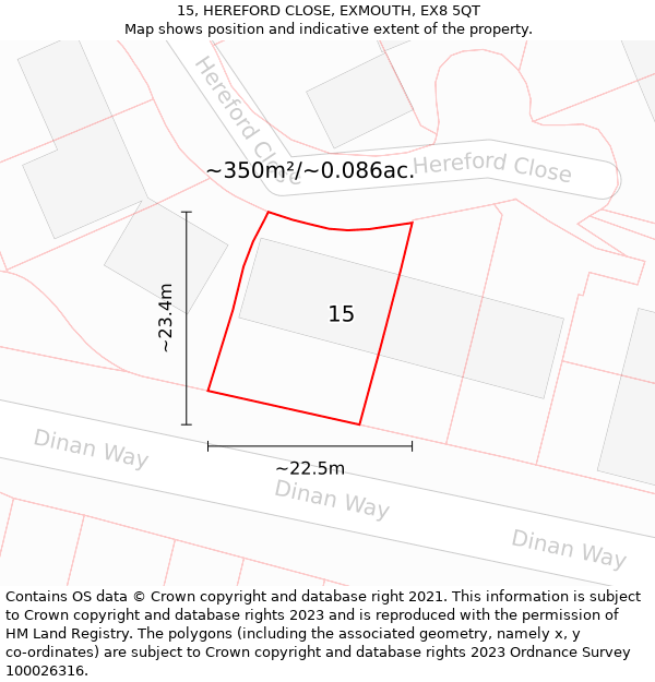 15, HEREFORD CLOSE, EXMOUTH, EX8 5QT: Plot and title map