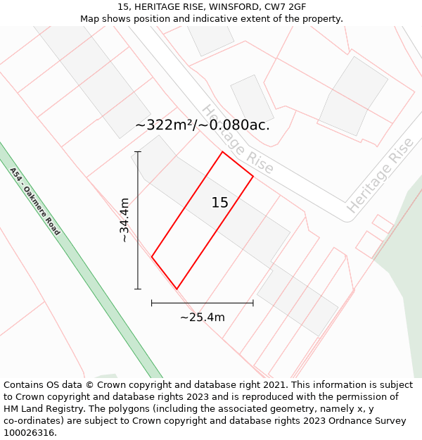 15, HERITAGE RISE, WINSFORD, CW7 2GF: Plot and title map