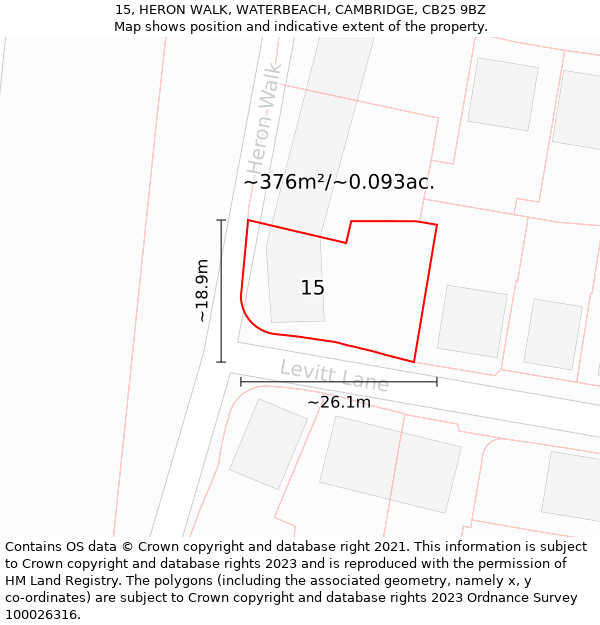 15, HERON WALK, WATERBEACH, CAMBRIDGE, CB25 9BZ: Plot and title map