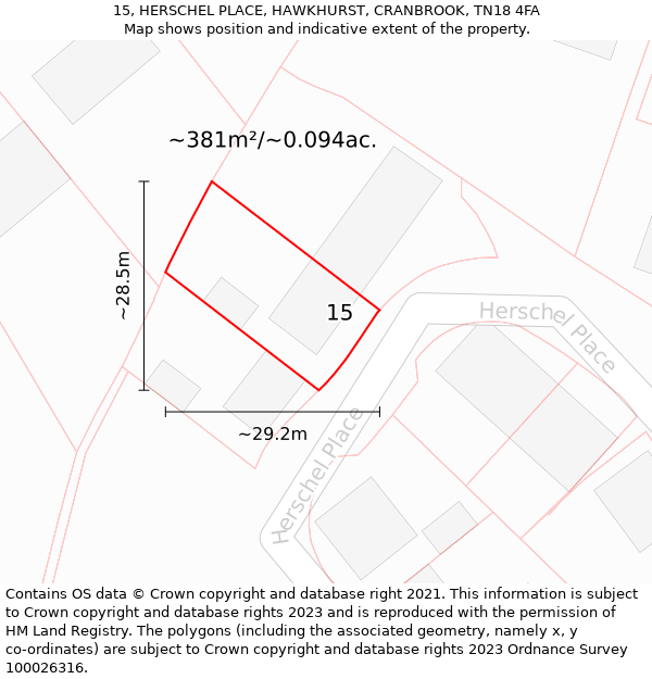 15, HERSCHEL PLACE, HAWKHURST, CRANBROOK, TN18 4FA: Plot and title map