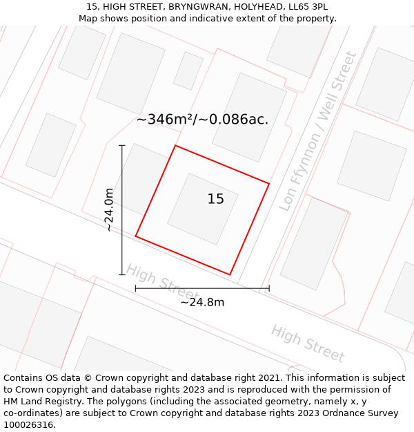 15, HIGH STREET, BRYNGWRAN, HOLYHEAD, LL65 3PL: Plot and title map