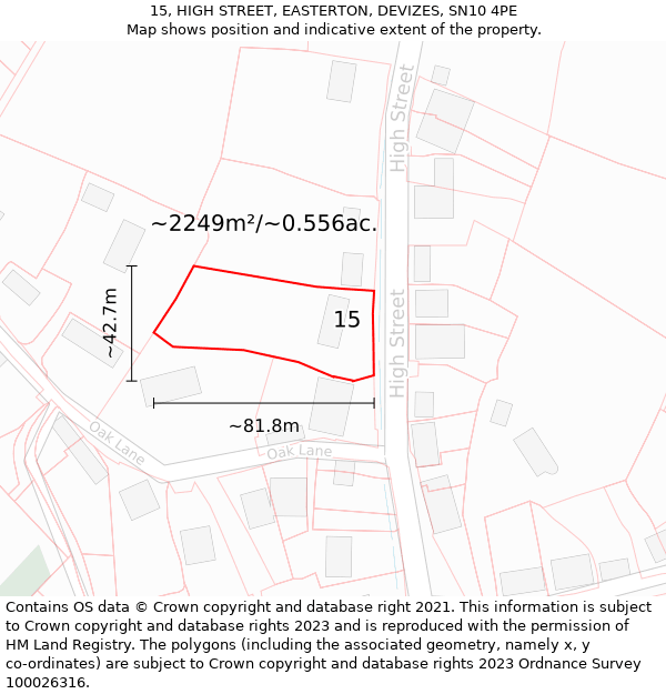 15, HIGH STREET, EASTERTON, DEVIZES, SN10 4PE: Plot and title map