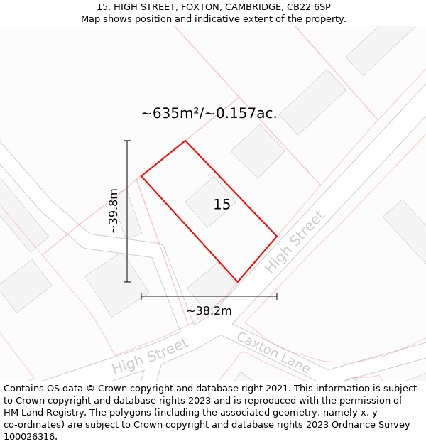 15, HIGH STREET, FOXTON, CAMBRIDGE, CB22 6SP: Plot and title map