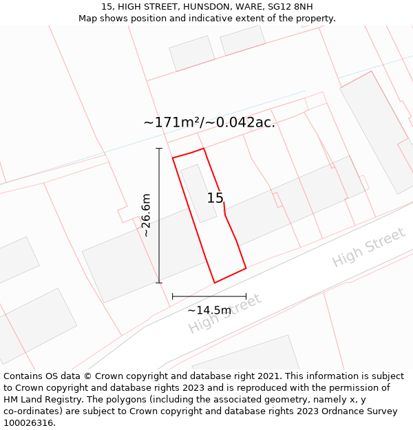 15, HIGH STREET, HUNSDON, WARE, SG12 8NH: Plot and title map