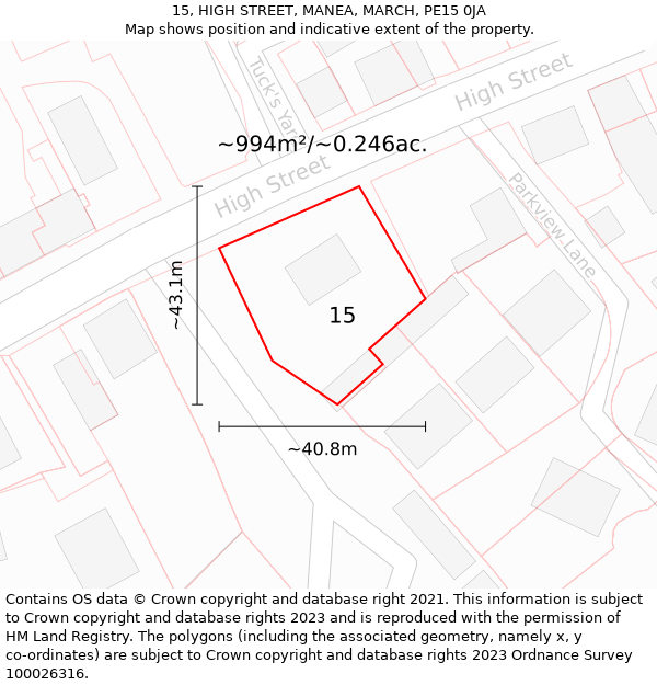 15, HIGH STREET, MANEA, MARCH, PE15 0JA: Plot and title map