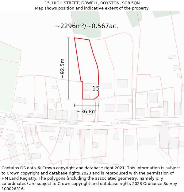 15, HIGH STREET, ORWELL, ROYSTON, SG8 5QN: Plot and title map