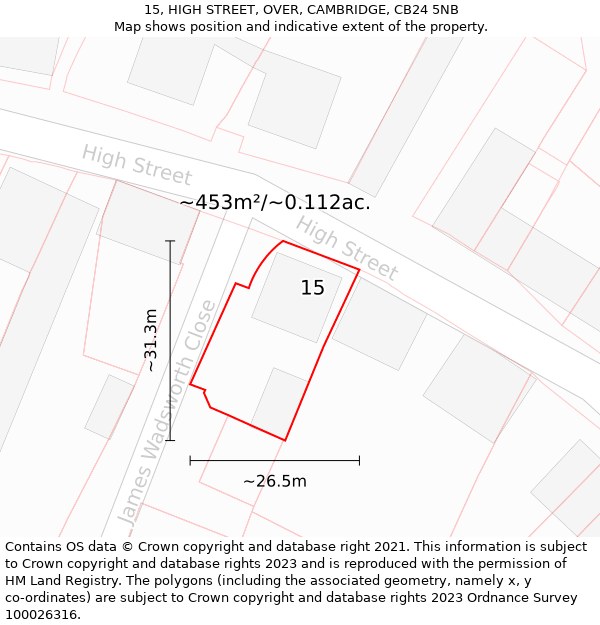 15, HIGH STREET, OVER, CAMBRIDGE, CB24 5NB: Plot and title map