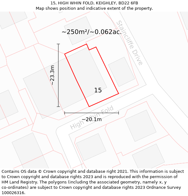 15, HIGH WHIN FOLD, KEIGHLEY, BD22 6FB: Plot and title map