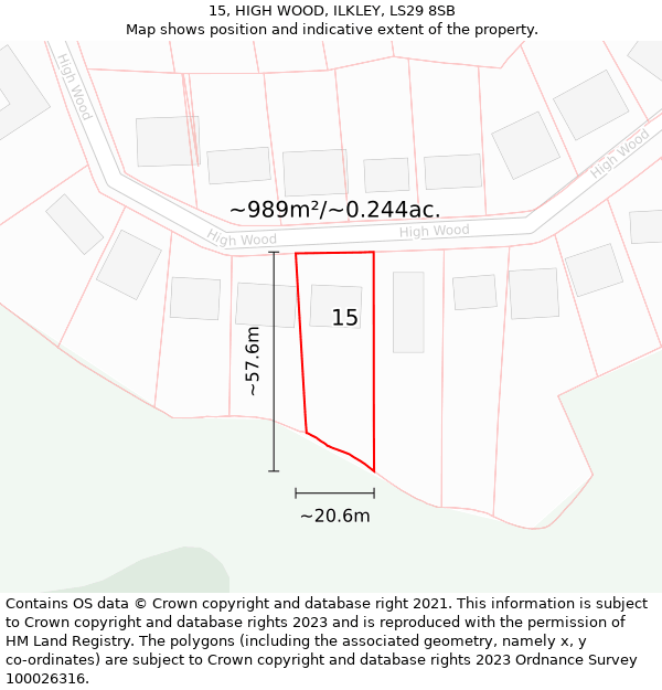 15, HIGH WOOD, ILKLEY, LS29 8SB: Plot and title map