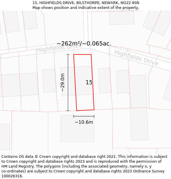 15, HIGHFIELDS DRIVE, BILSTHORPE, NEWARK, NG22 8SN: Plot and title map