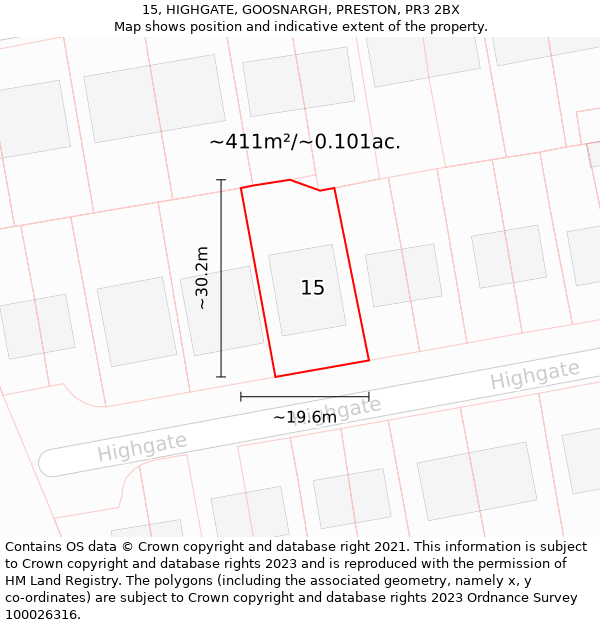15, HIGHGATE, GOOSNARGH, PRESTON, PR3 2BX: Plot and title map