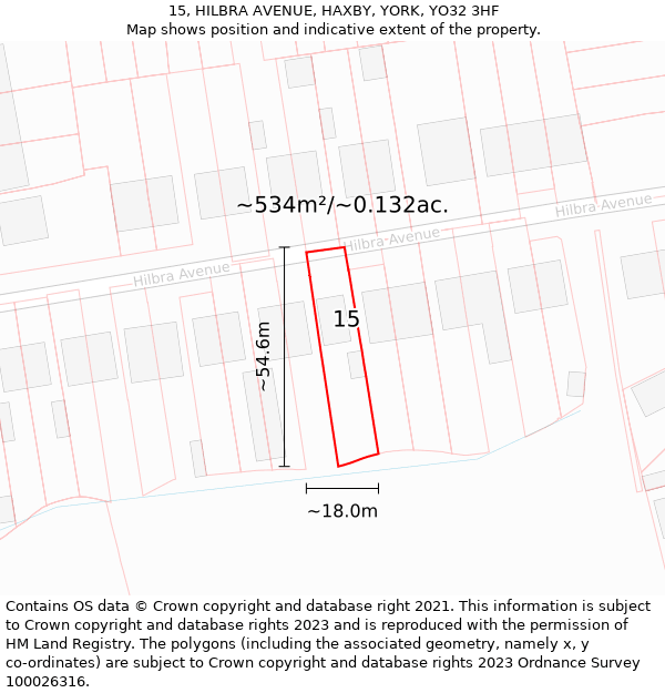 15, HILBRA AVENUE, HAXBY, YORK, YO32 3HF: Plot and title map