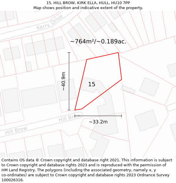 15, HILL BROW, KIRK ELLA, HULL, HU10 7PP: Plot and title map