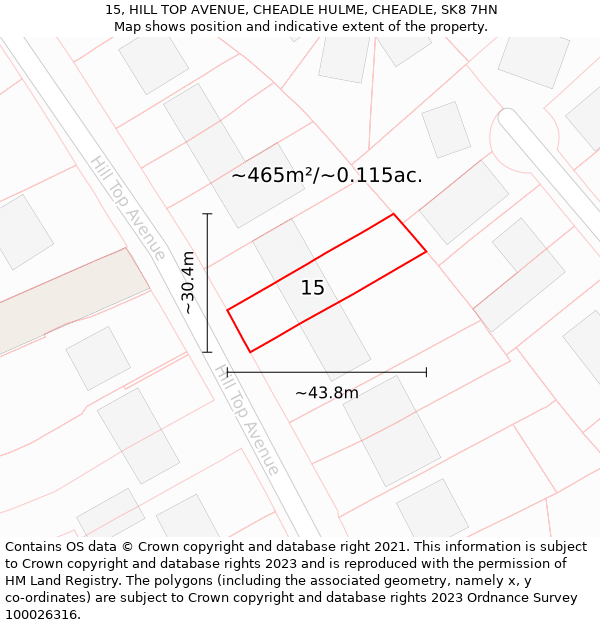 15, HILL TOP AVENUE, CHEADLE HULME, CHEADLE, SK8 7HN: Plot and title map