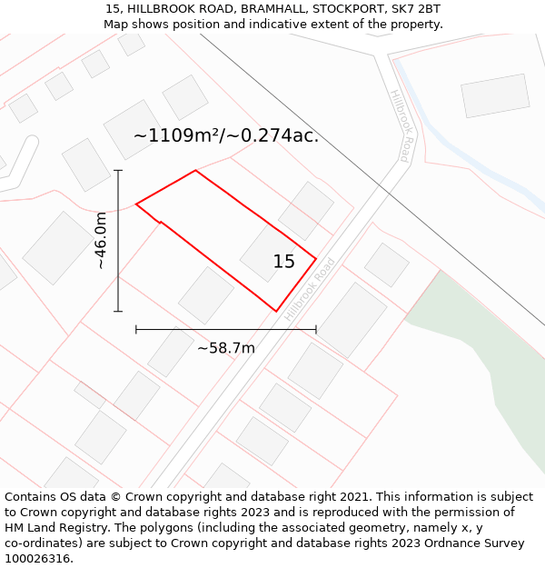 15, HILLBROOK ROAD, BRAMHALL, STOCKPORT, SK7 2BT: Plot and title map