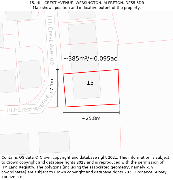 15, HILLCREST AVENUE, WESSINGTON, ALFRETON, DE55 6DR: Plot and title map