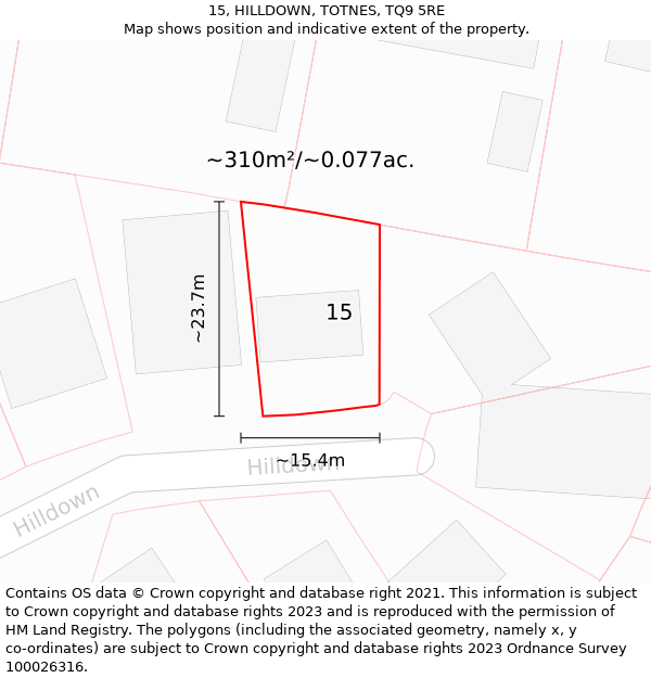 15, HILLDOWN, TOTNES, TQ9 5RE: Plot and title map