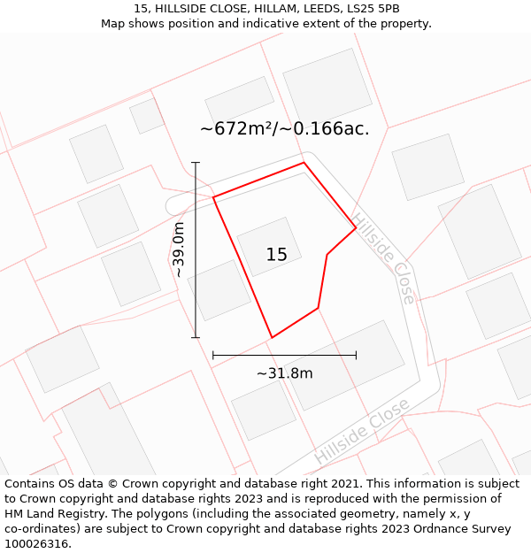 15, HILLSIDE CLOSE, HILLAM, LEEDS, LS25 5PB: Plot and title map