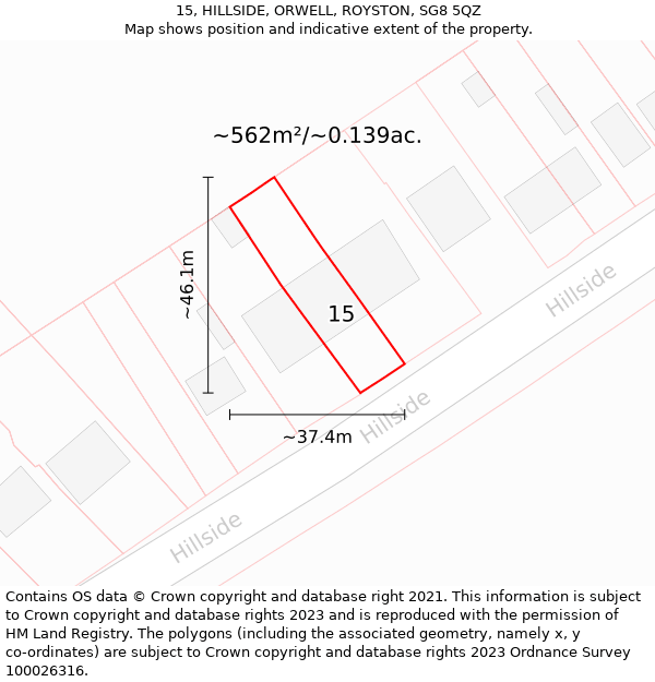 15, HILLSIDE, ORWELL, ROYSTON, SG8 5QZ: Plot and title map