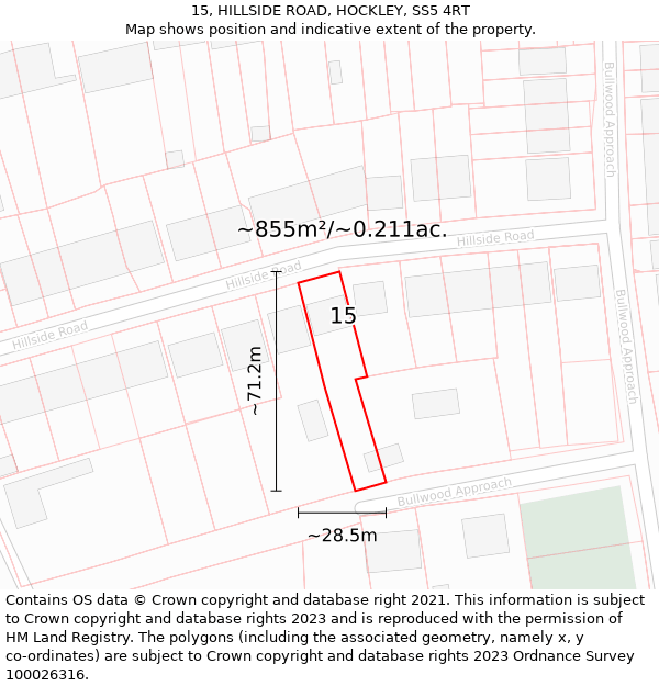 15, HILLSIDE ROAD, HOCKLEY, SS5 4RT: Plot and title map