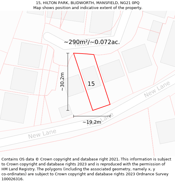 15, HILTON PARK, BLIDWORTH, MANSFIELD, NG21 0PQ: Plot and title map