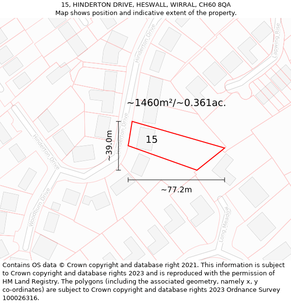 15, HINDERTON DRIVE, HESWALL, WIRRAL, CH60 8QA: Plot and title map