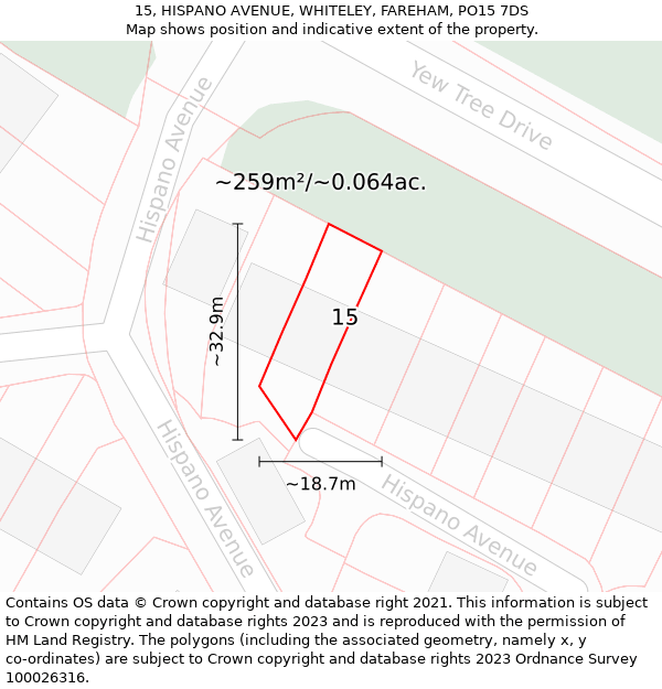 15, HISPANO AVENUE, WHITELEY, FAREHAM, PO15 7DS: Plot and title map