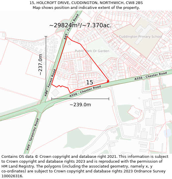 15, HOLCROFT DRIVE, CUDDINGTON, NORTHWICH, CW8 2BS: Plot and title map