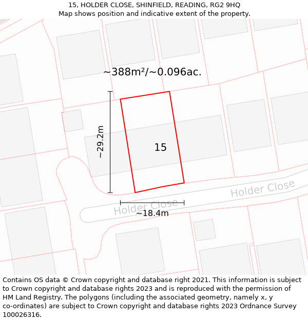 15, HOLDER CLOSE, SHINFIELD, READING, RG2 9HQ: Plot and title map