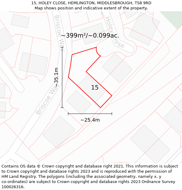 15, HOLEY CLOSE, HEMLINGTON, MIDDLESBROUGH, TS8 9RD: Plot and title map