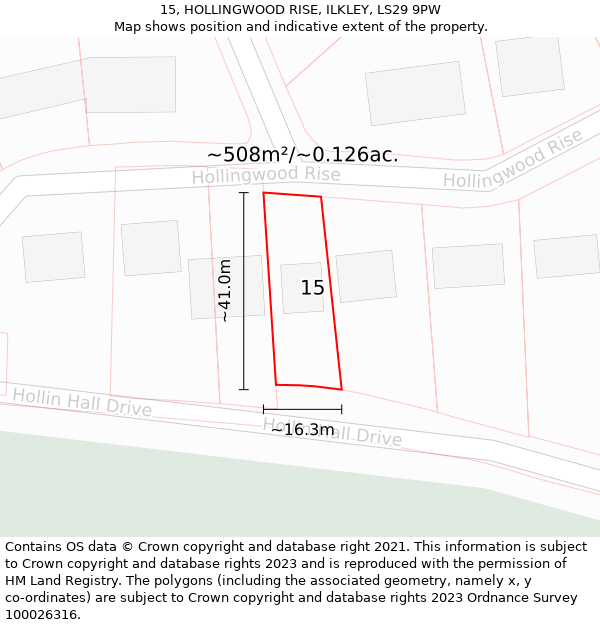 15, HOLLINGWOOD RISE, ILKLEY, LS29 9PW: Plot and title map