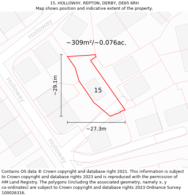 15, HOLLOWAY, REPTON, DERBY, DE65 6RH: Plot and title map