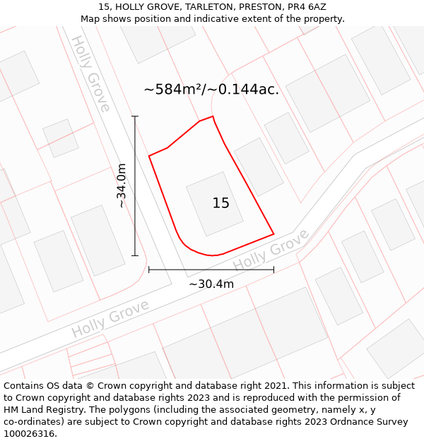 15, HOLLY GROVE, TARLETON, PRESTON, PR4 6AZ: Plot and title map