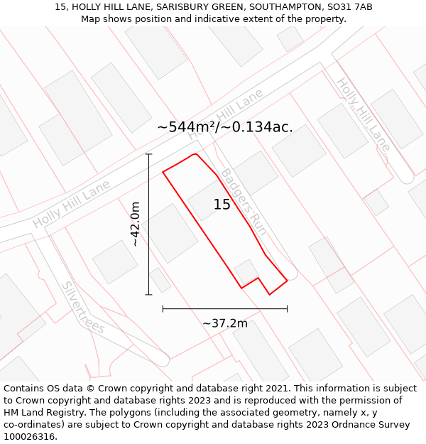 15, HOLLY HILL LANE, SARISBURY GREEN, SOUTHAMPTON, SO31 7AB: Plot and title map