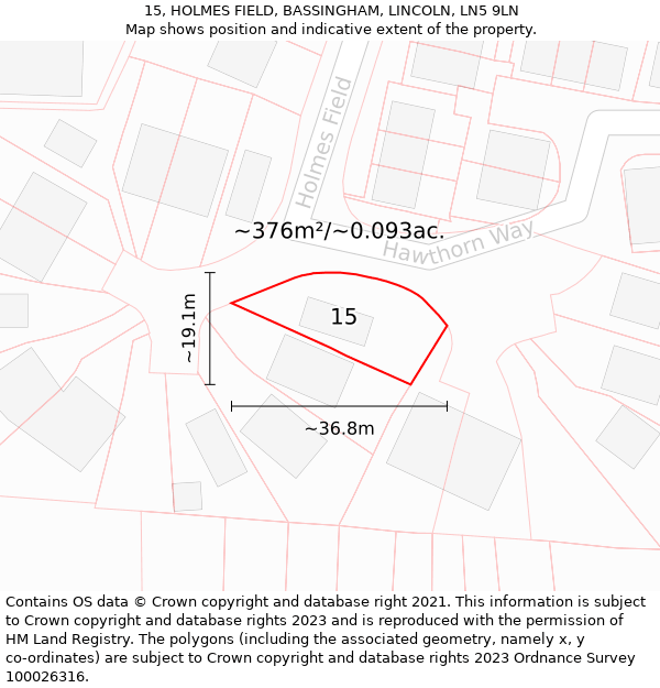 15, HOLMES FIELD, BASSINGHAM, LINCOLN, LN5 9LN: Plot and title map